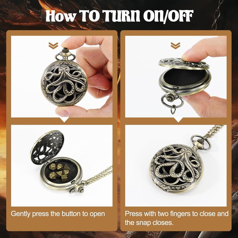 banloga D&D Dice Set,7PCS Metal Dice for Dungeons and Dragons,Mini Dice Set with Pocket Watch Case,Role Playing Board Games Accessories (Octopus, Bronze) - Image 3